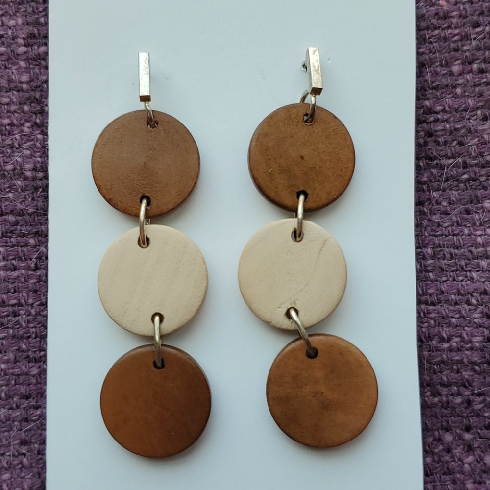 Brown/Cream Wood Earrings
